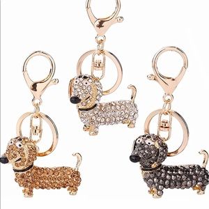 3 Gold, Silver and Black Rhinestone Dachshund Keychains